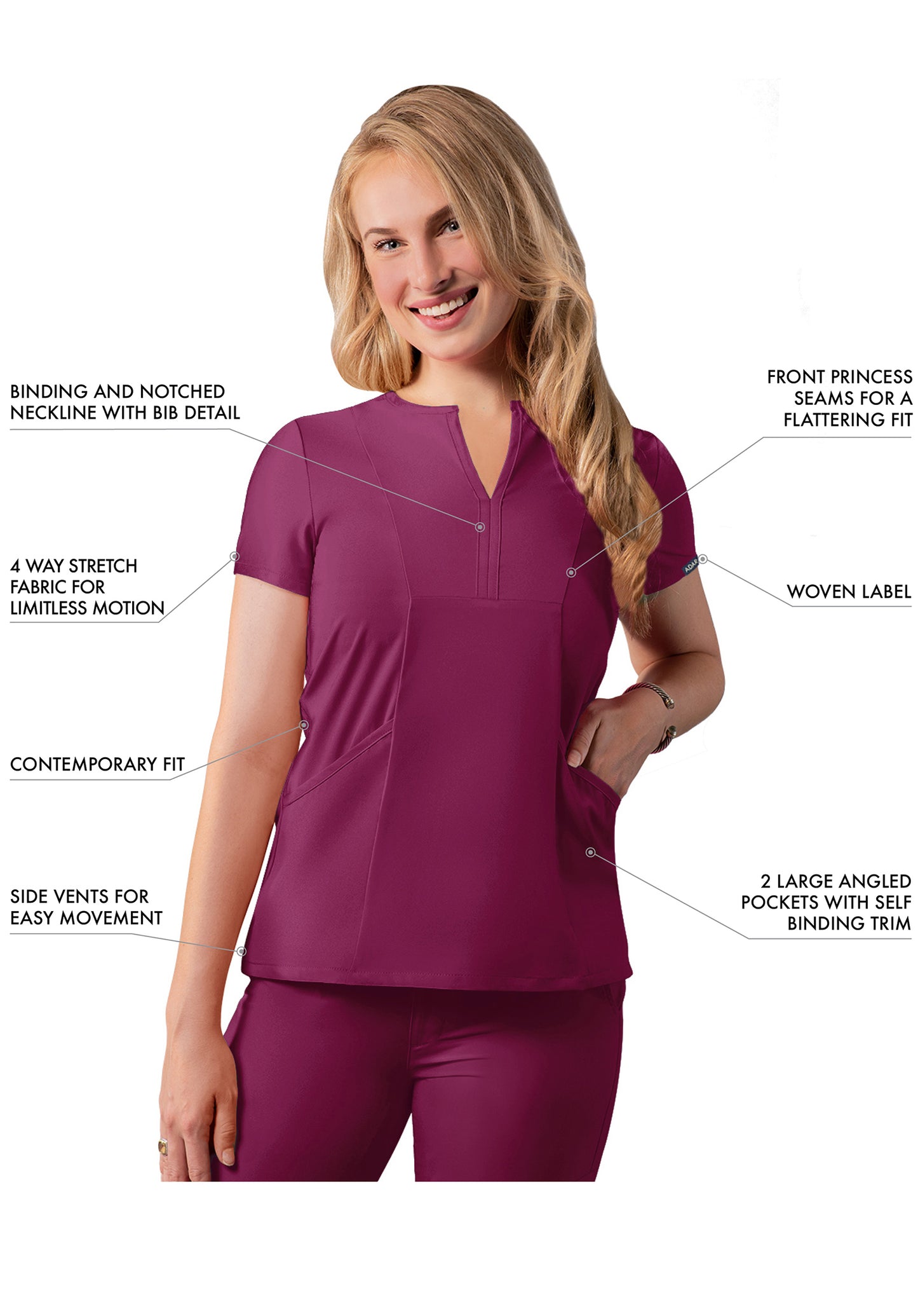 ADAR Addition Women's Notched V-neck Scrub Top
