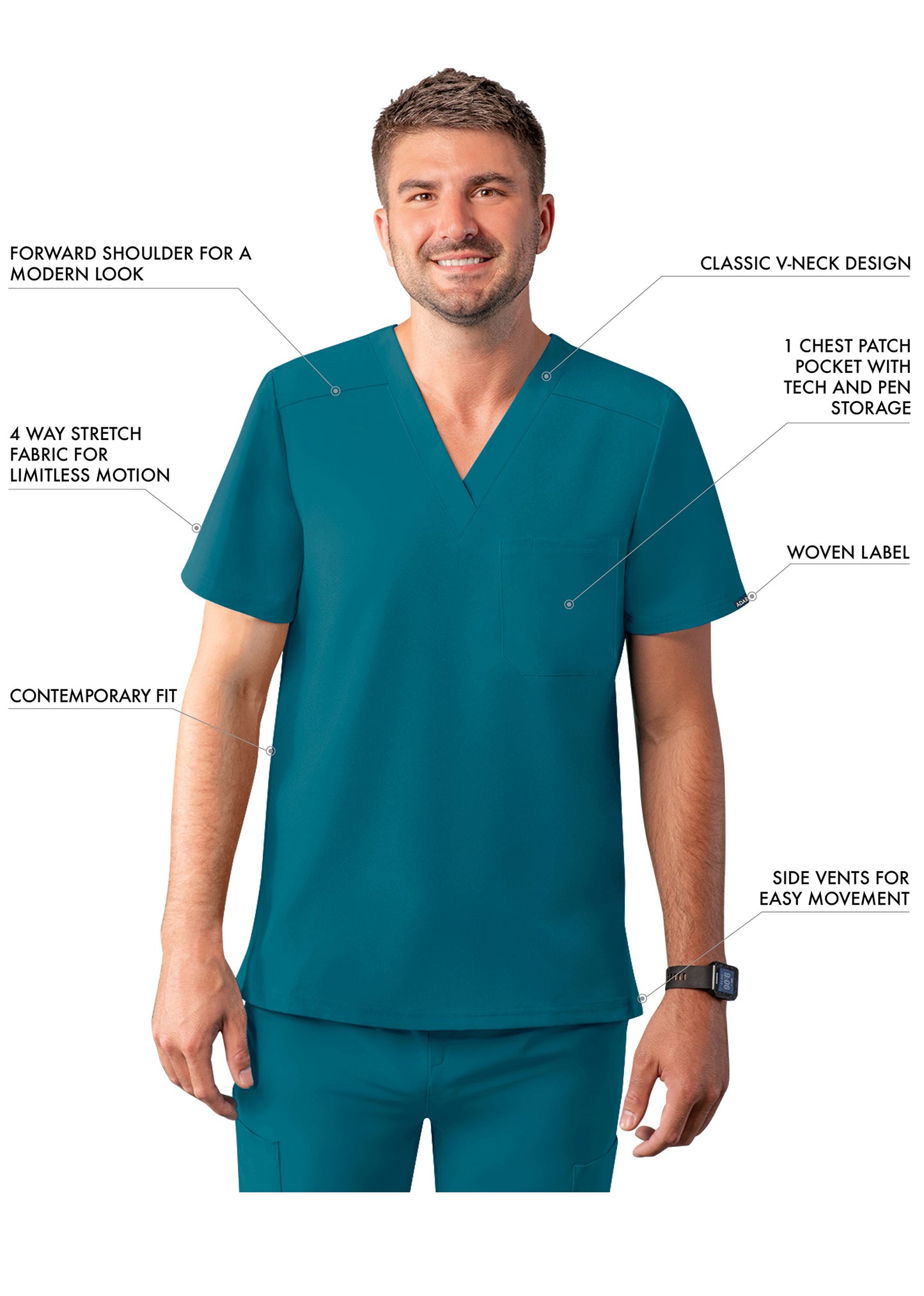 ADAR Addition Men's Classic V-Neck Scrub Top