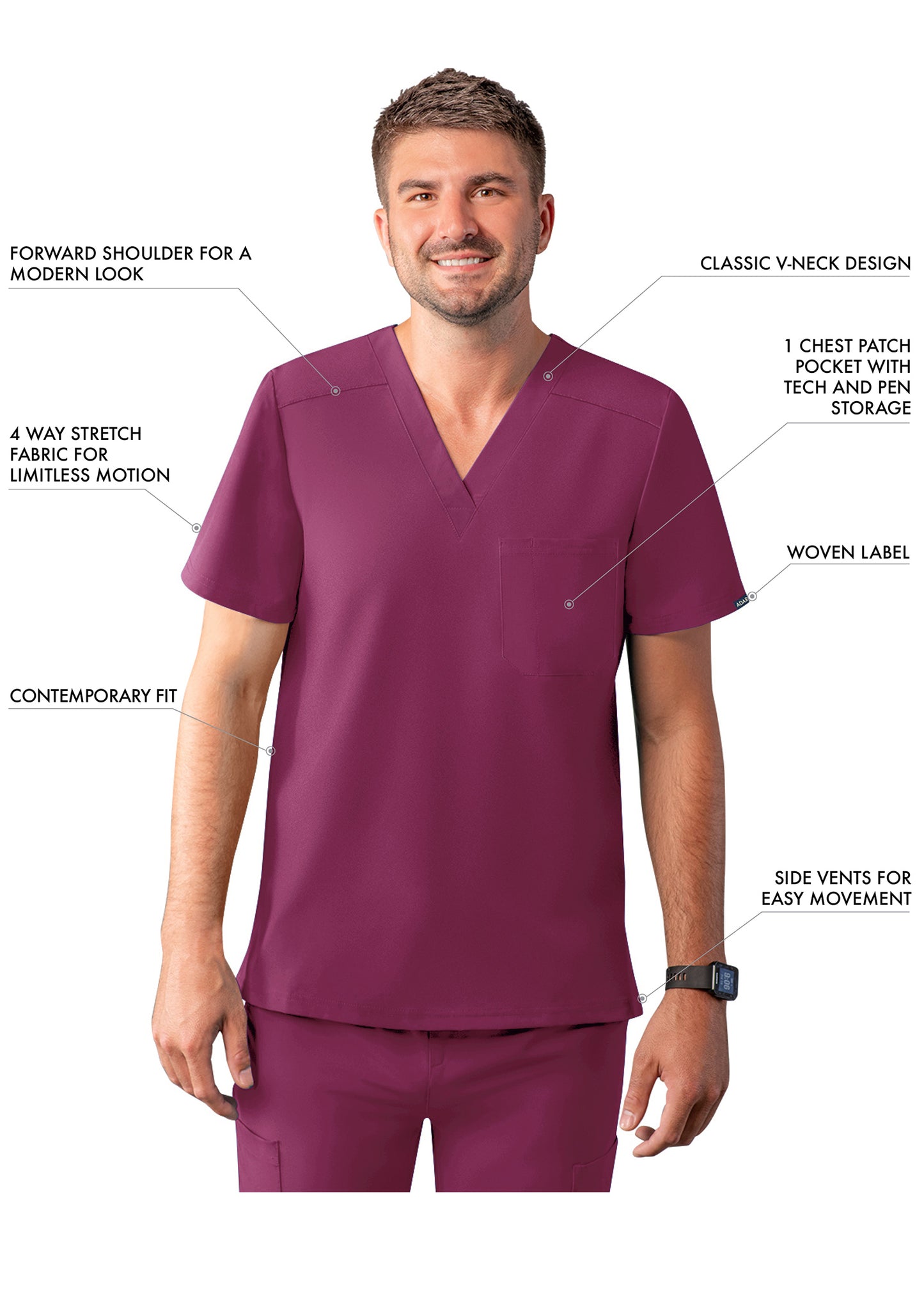 ADAR Addition Men's Classic V-Neck Scrub Top