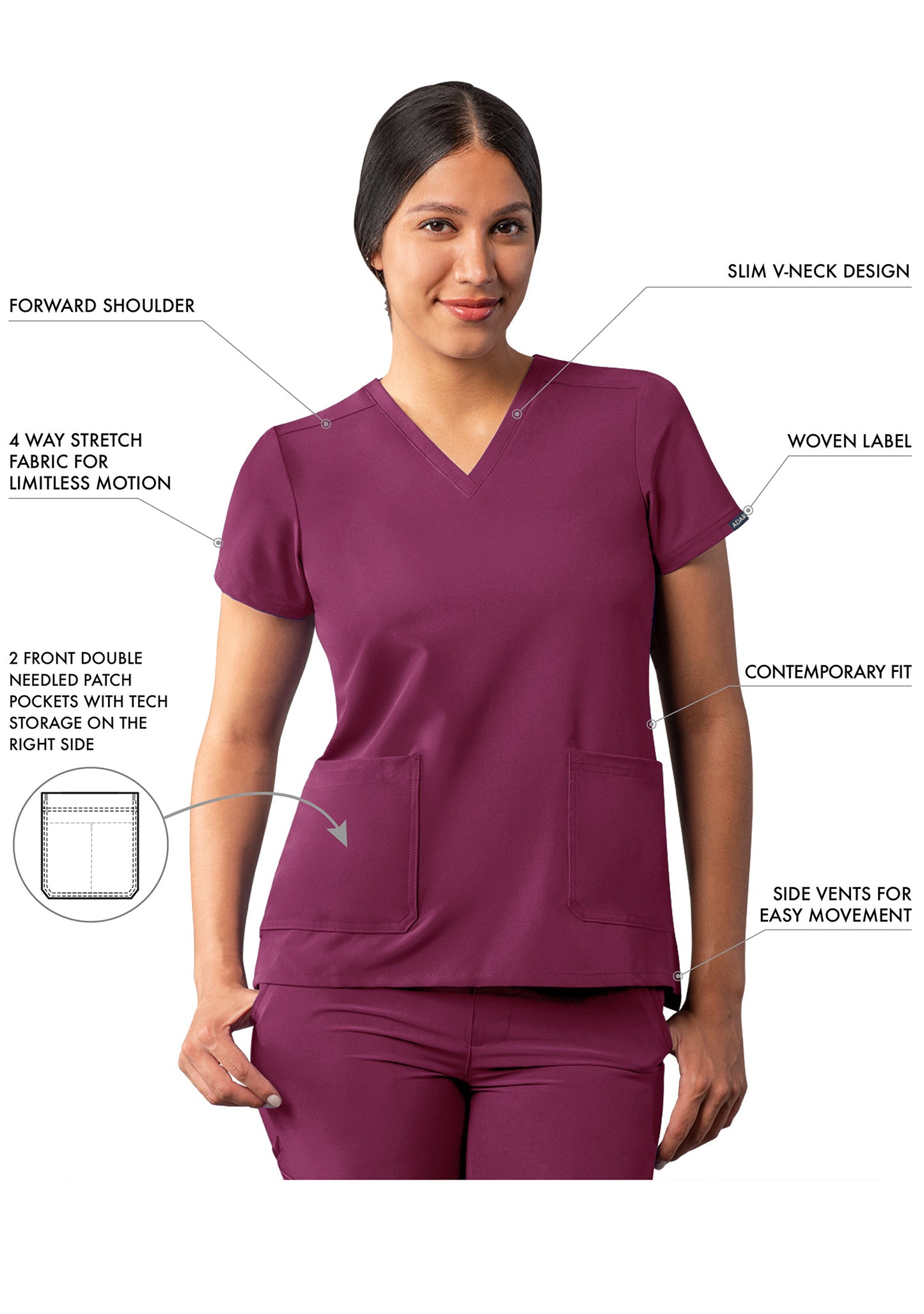 ADAR Addition Women's Modern V-Neck Scrub Top