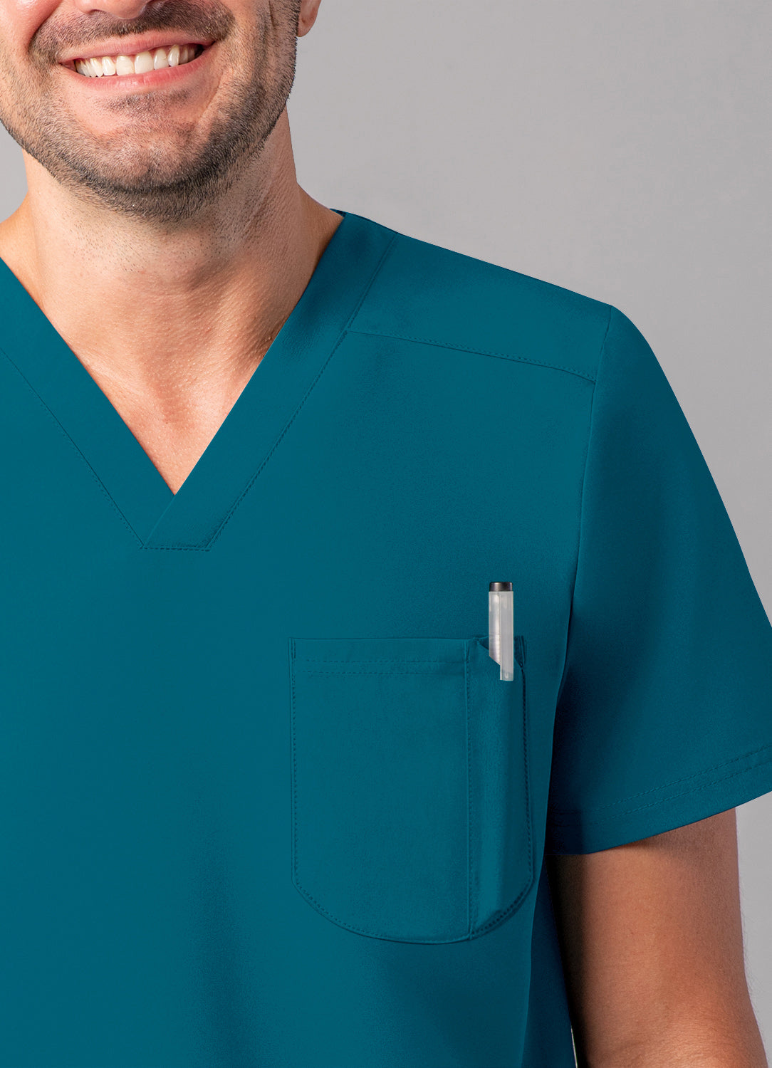 ADAR Addition Men's Modern Multi-pocket V-Neck Scrub Top