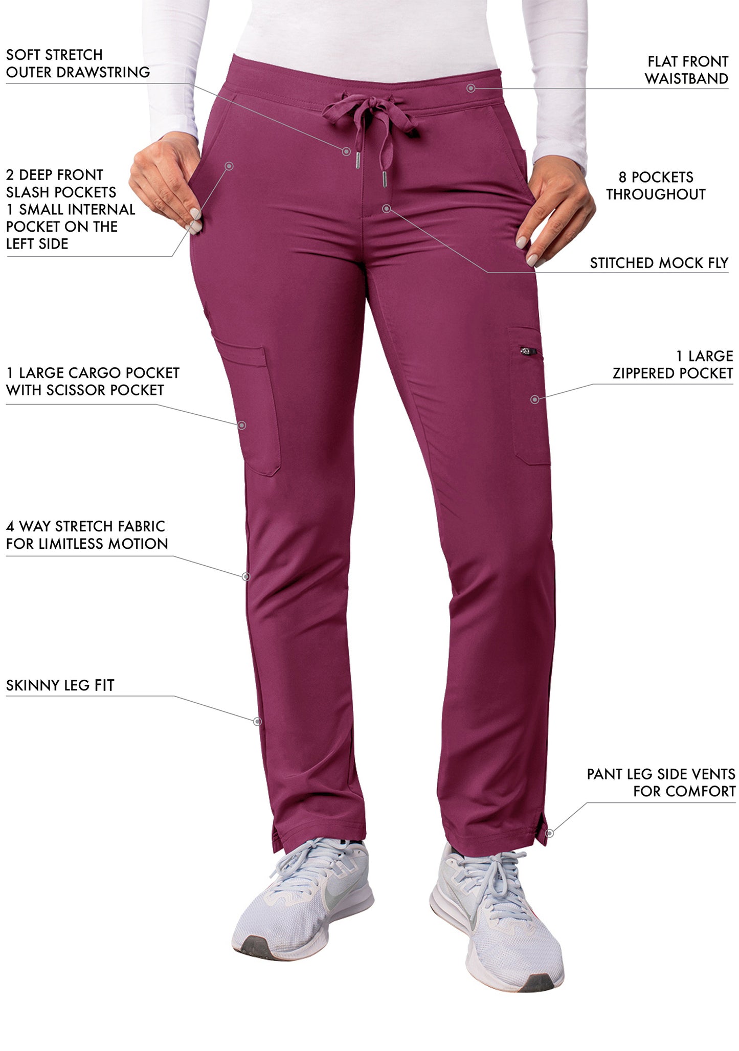 ADAR Addition Women's Skinny Leg Cargo Drawstring Pant Petite