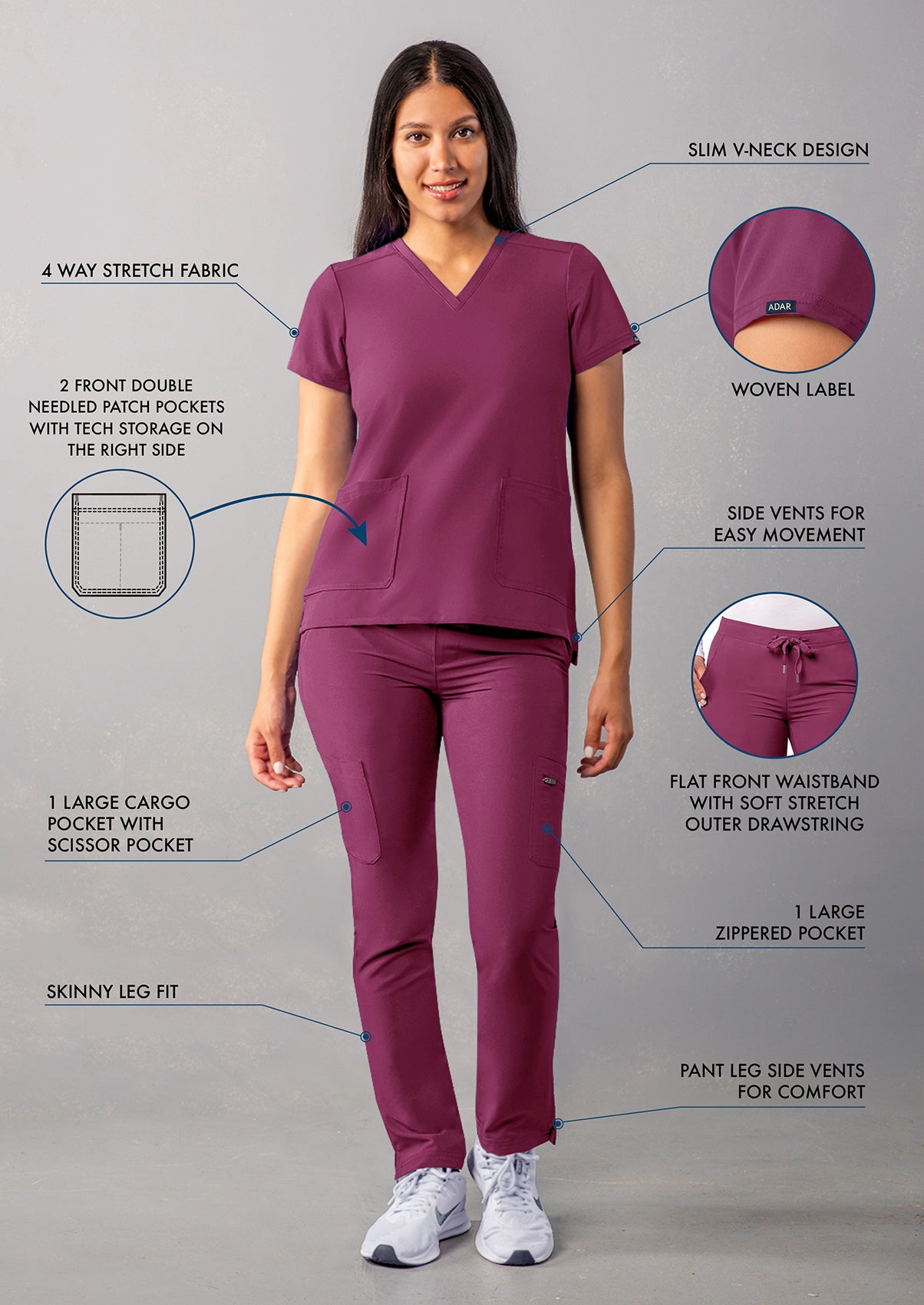 ADAR Addition Women's Go-Basic Scrub Set