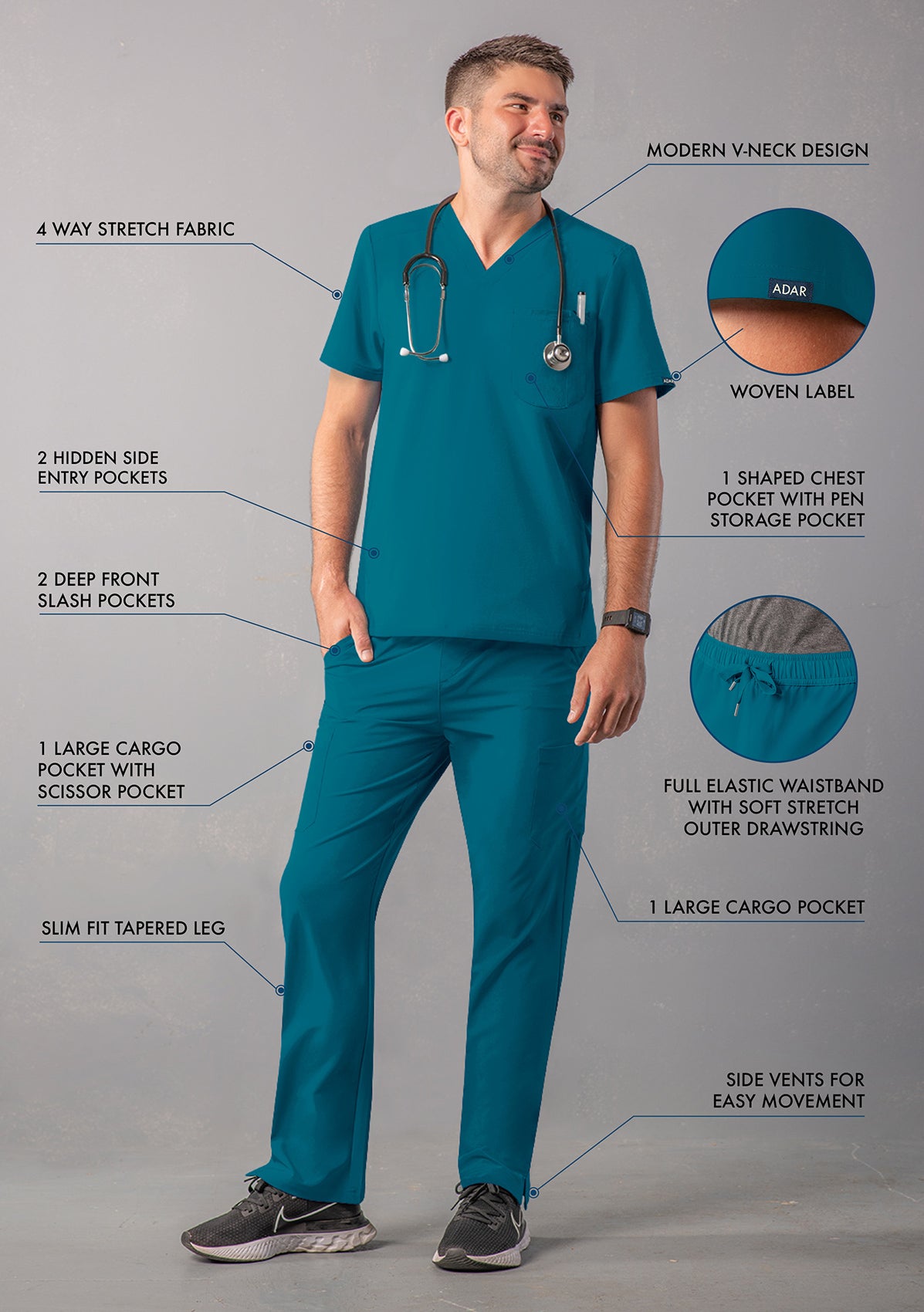 ADAR Addition Men's Go-Everyday Cargo Scrub Set