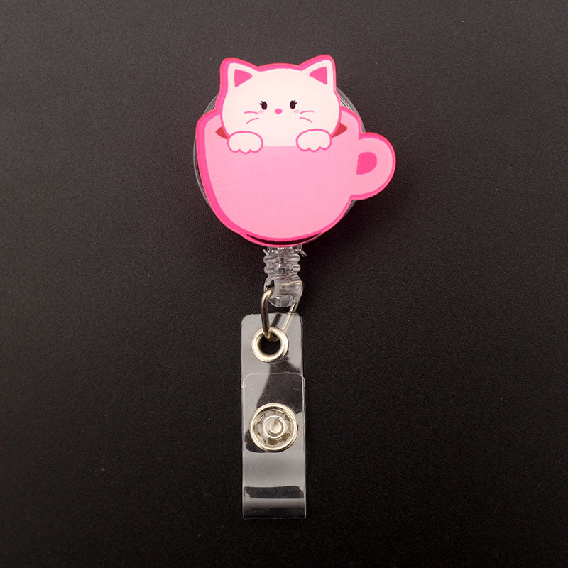 Cat In Cup Style Retractable Card Holder Badge Reel