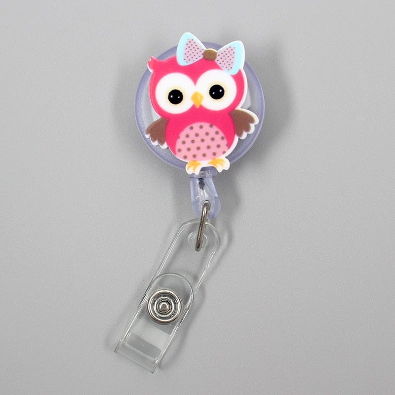 Creative Candy Color Owl Resin Retractable Badge Reel Nurse Doctor Student Exhibition ID Card Clips Badge Holder Stationery