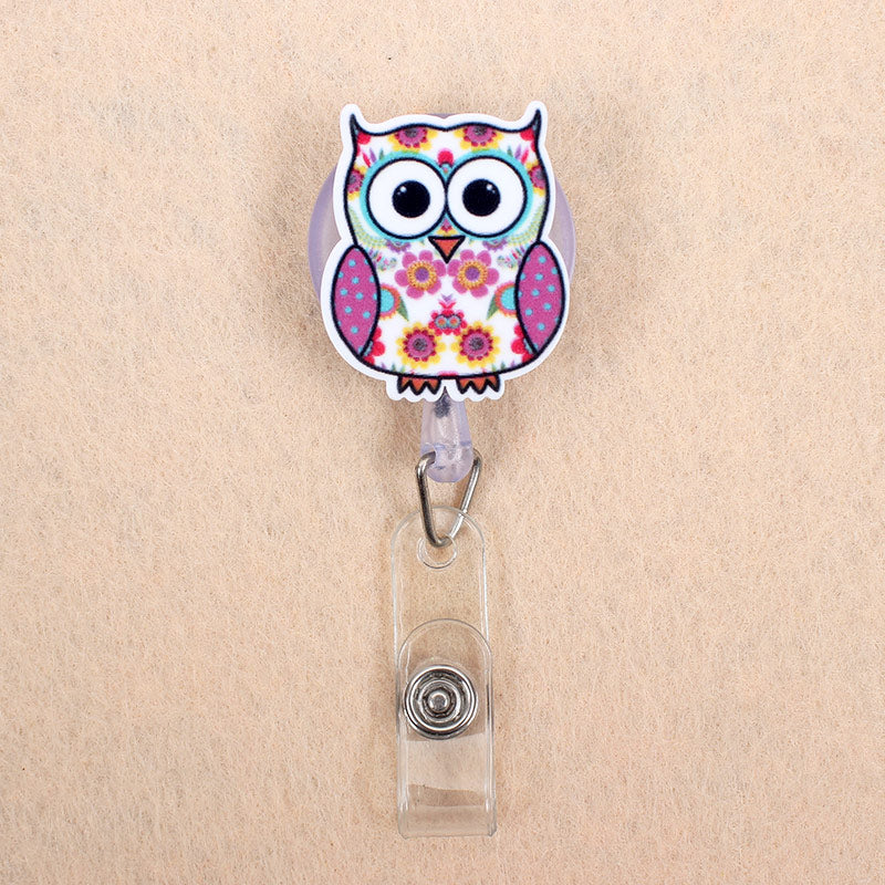 Creative Candy Color Owl Resin Retractable Badge Reel Nurse Doctor Student Exhibition ID Card Clips Badge Holder Stationery