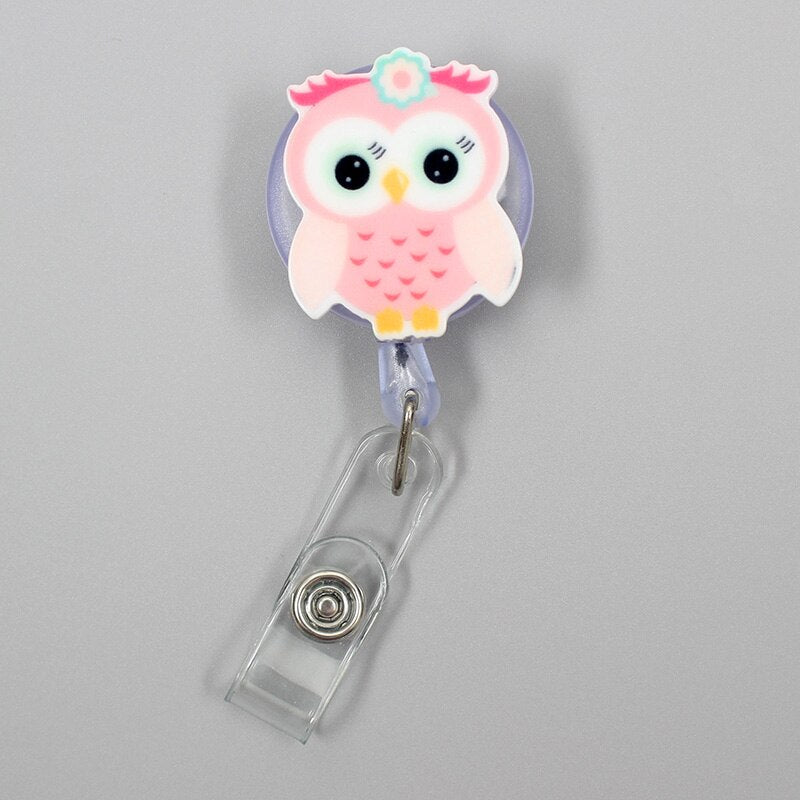 Creative Candy Color Owl Resin Retractable Badge Reel Nurse Doctor Student Exhibition ID Card Clips Badge Holder Stationery