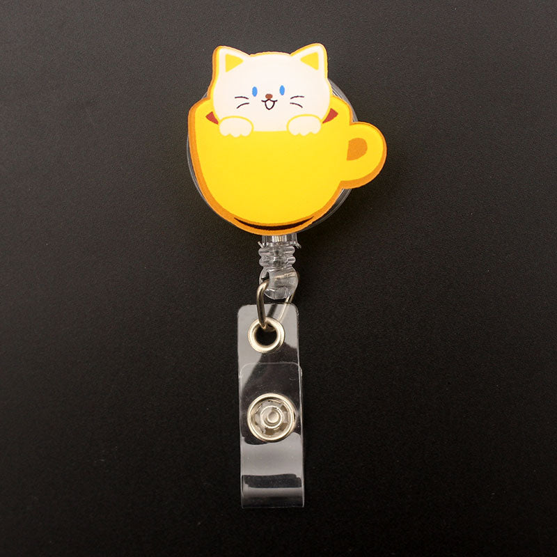 Cat In Cup Style Retractable Card Holder Badge Reel