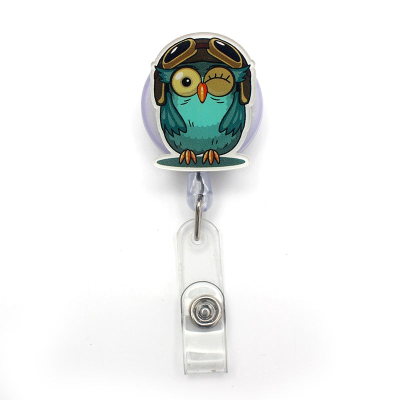 Creative Candy Color Owl Resin Retractable Badge Reel Nurse Doctor Student Exhibition ID Card Clips Badge Holder Stationery