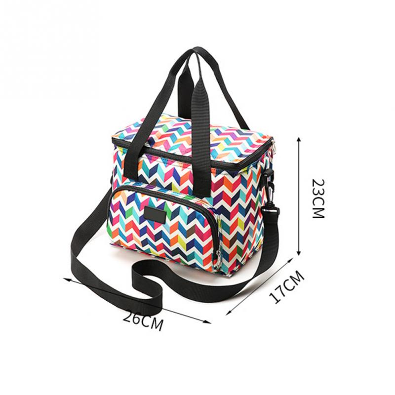 Oxford Double Layer Cooler Lunch Bag Printed Insulated Thermal Food Picnic Handbag Portable Shoulder Lunch Box Tote