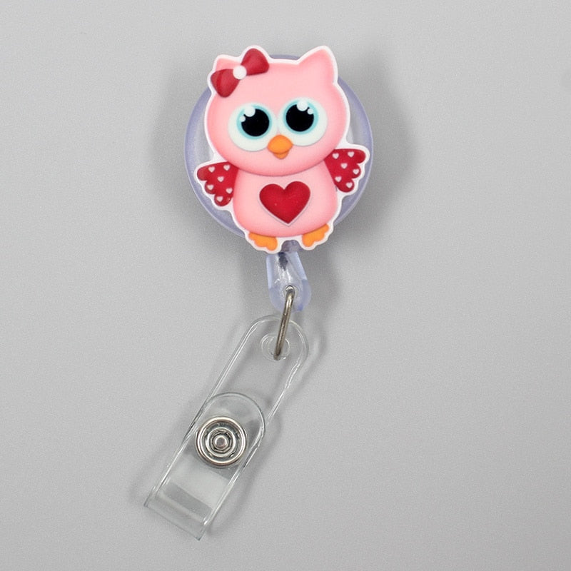 Creative Candy Color Owl Resin Retractable Badge Reel Nurse Doctor Student Exhibition ID Card Clips Badge Holder Stationery
