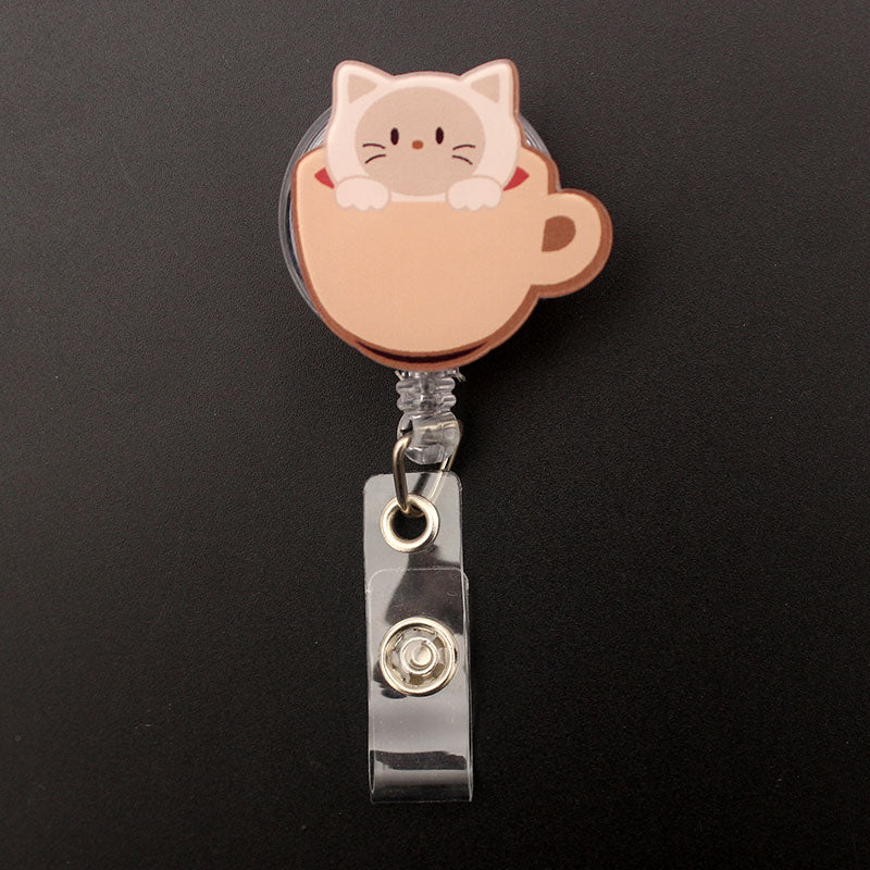 Cat In Cup Style Retractable Card Holder Badge Reel