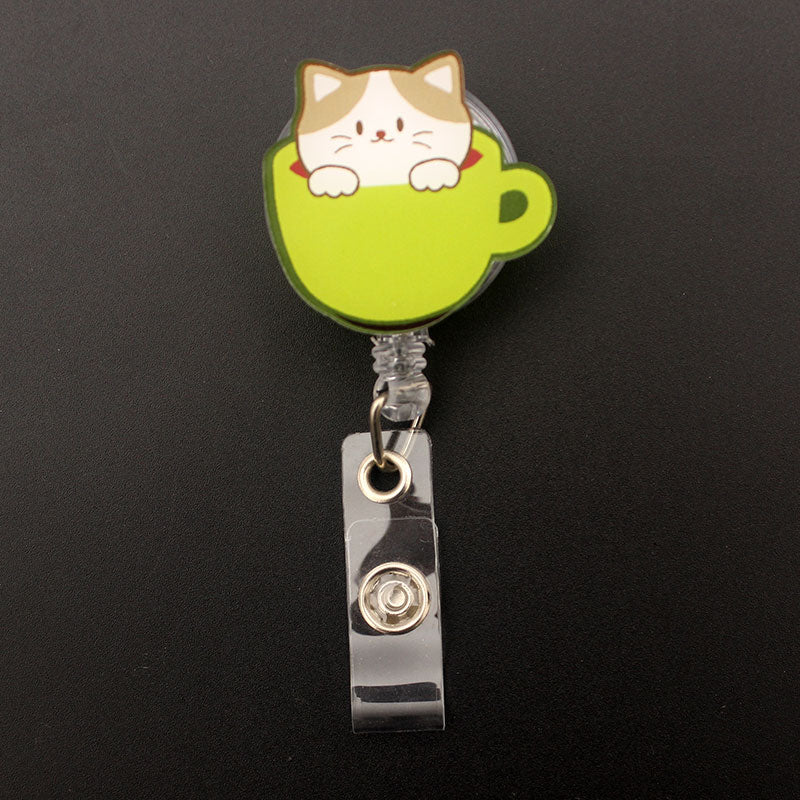 Cat In Cup Style Retractable Card Holder Badge Reel