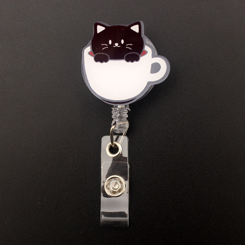 Cat In Cup Style Retractable Card Holder Badge Reel