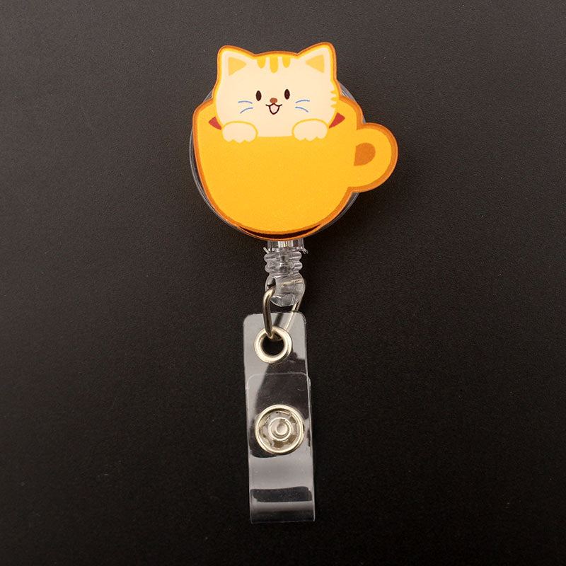 Cat In Cup Style Retractable Card Holder Badge Reel