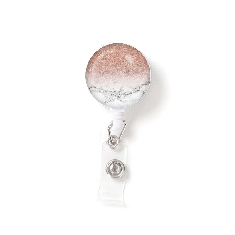 Marble Badge Reel Retractable ID Badge Holder Key Ring ID Name Card Office Supplies
