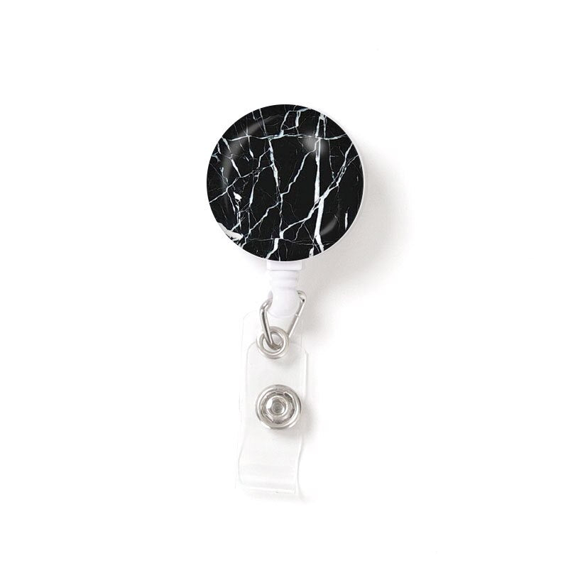 Marble Badge Reel Retractable ID Badge Holder Key Ring ID Name Card Office Supplies