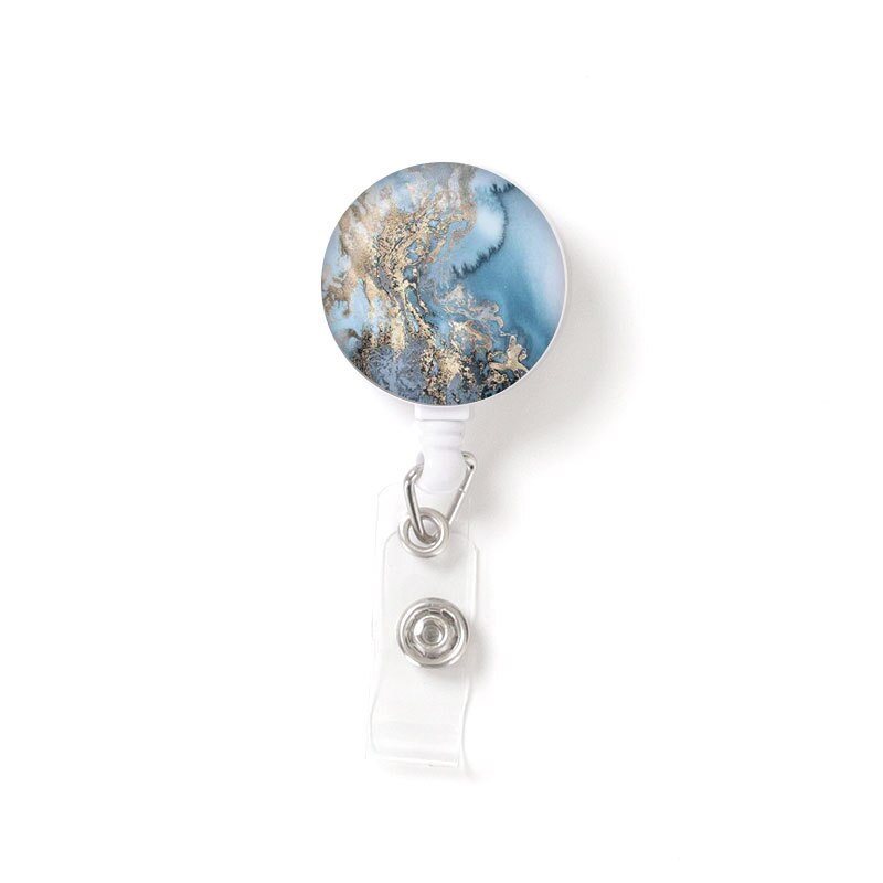 Marble Badge Reel Retractable ID Badge Holder Key Ring ID Name Card Office Supplies