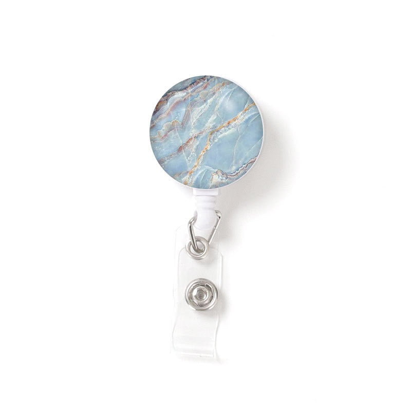Marble Badge Reel Retractable ID Badge Holder Key Ring ID Name Card Office Supplies