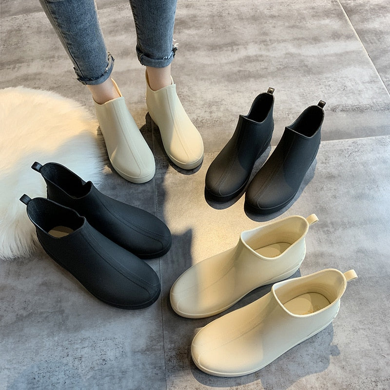 Women's Warm Solid Outdoor Rain Boots - Butterfly Touch Scrubs
