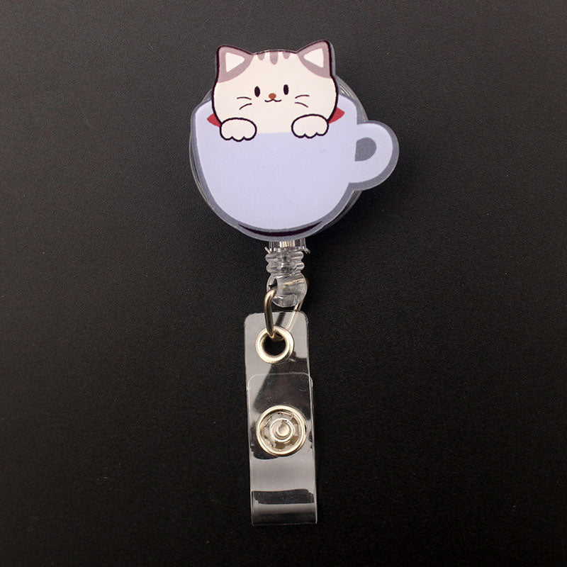 Cat In Cup Style Retractable Card Holder Badge Reel
