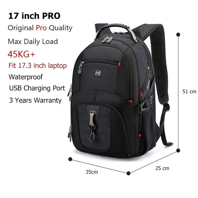 Crossten Durable 17 Inch Laptop Backpack,45L Travel Bag,College Bookbag,USB Charging Port,Water Resistant,Swiss-Multifunctional