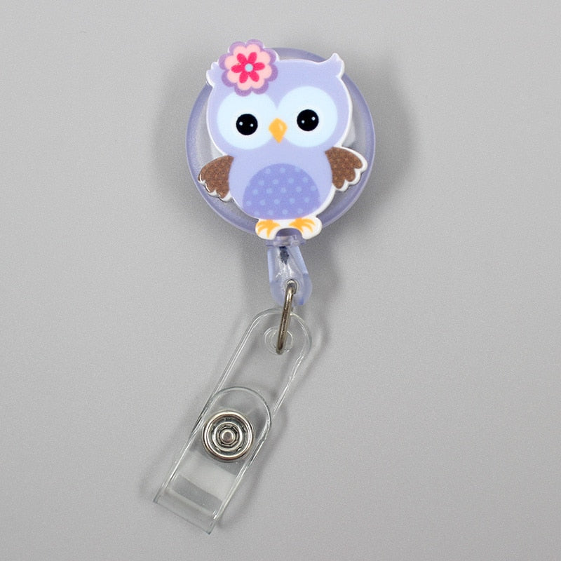 Creative Candy Color Owl Resin Retractable Badge Reel Nurse Doctor Student Exhibition ID Card Clips Badge Holder Stationery