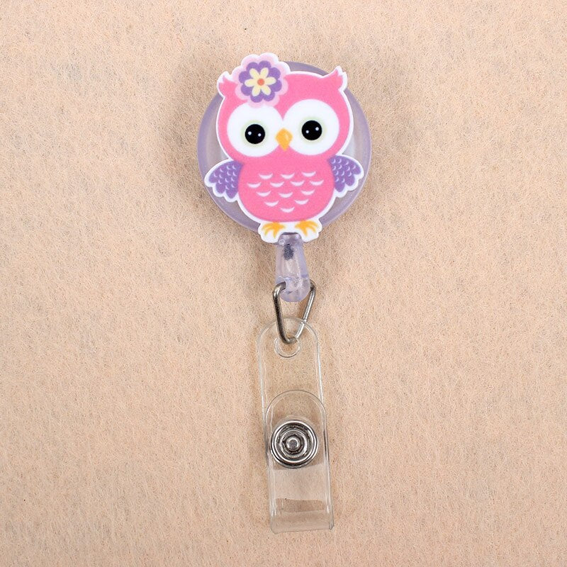 Creative Candy Color Owl Resin Retractable Badge Reel Nurse Doctor Student Exhibition ID Card Clips Badge Holder Stationery