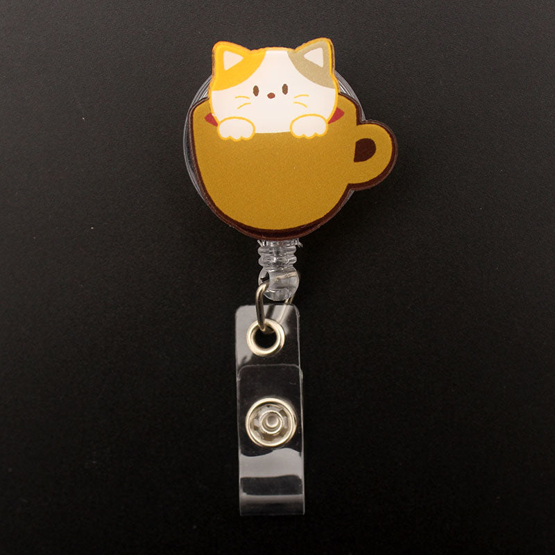 Cat In Cup Style Retractable Card Holder Badge Reel
