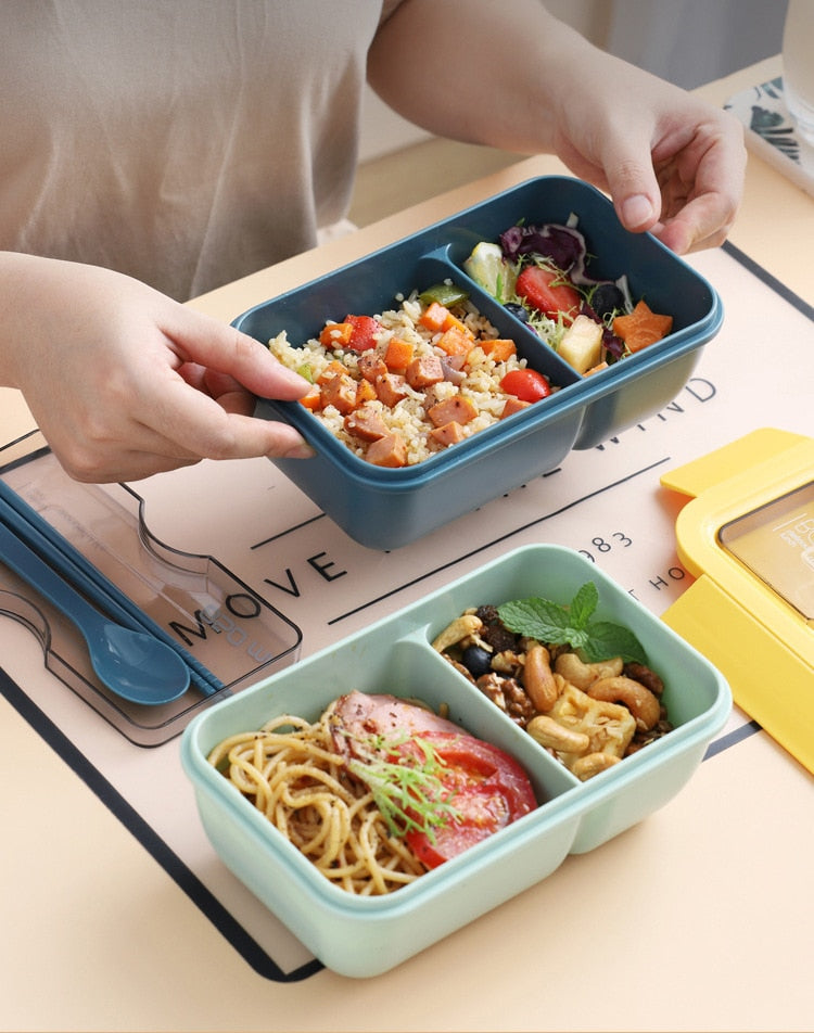 850ml/1100ml Portable Lunch Box Food Container Microwave Oven Lunch Bento Boxes Lunchbox With Cutlery Sets