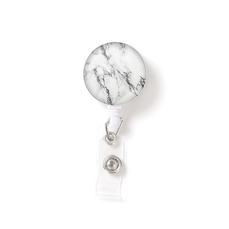 Marble Badge Reel Retractable ID Badge Holder  Key Ring ID Name Card Office Supplies